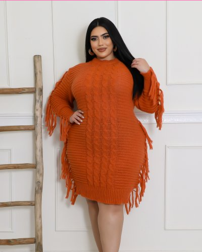 Curvy Fringy Babe Sweater Dress