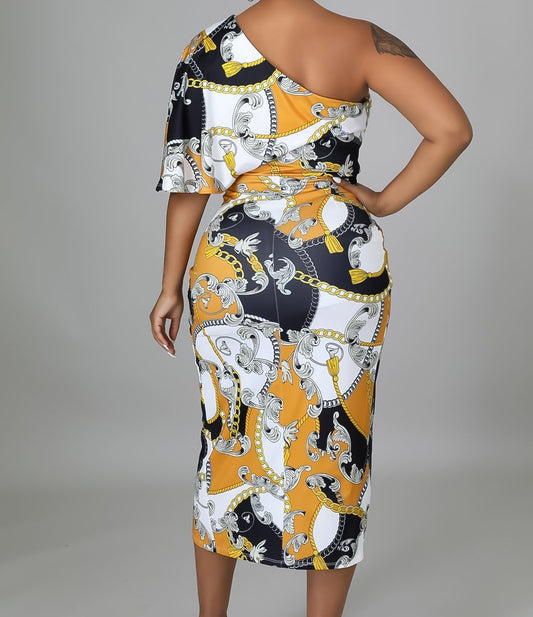 Golden Goddess One Shoulder Dress
