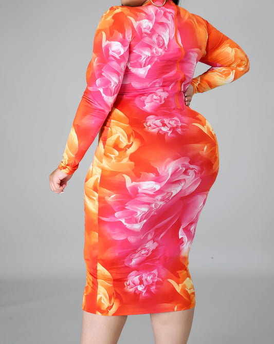 Curvy - Summer Floral Bodycon Dress