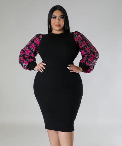 Curvy - Janie Long Sleeve Midi Dress