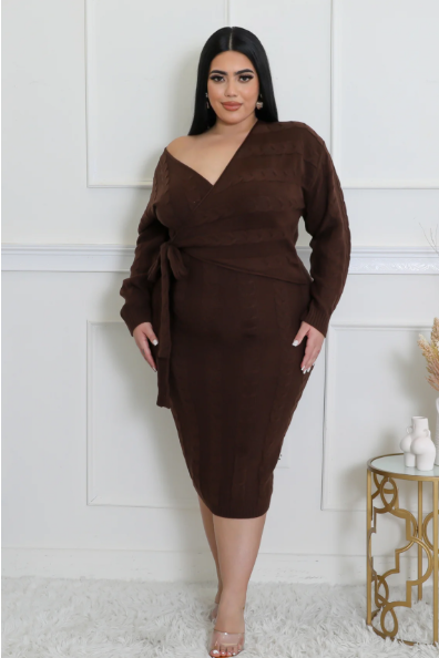Curvy - Monica Brown Wrap Sweater Dress