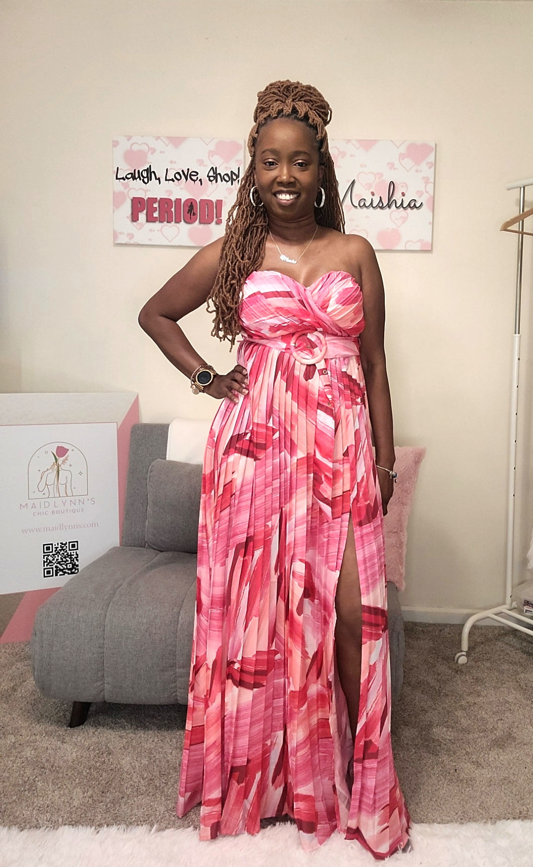 pink maxi dresses Amiya Dress Crystals height is 162cm/53 and wears a size AU 6 / US 2. Austin Convertible Maxi Dress in