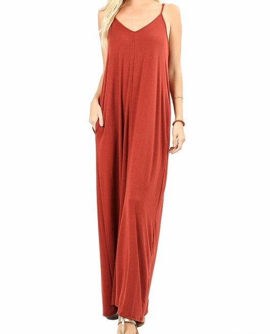 Bernie V-Neck Maxi Cami Dress w/ Pockets