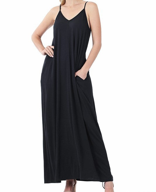 Bernie V-Neck Maxi Cami Dress w/ Pockets
