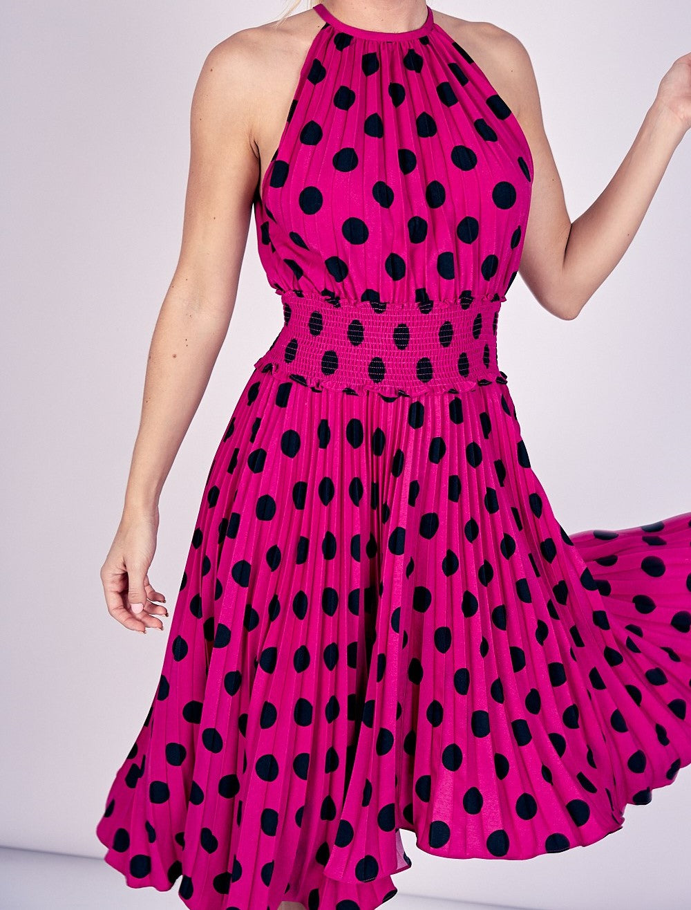 Cici Polka Dot Pleated Dress