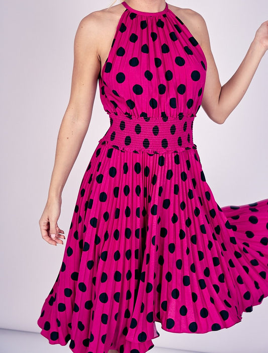 Cici Polka Dot Pleated Dress
