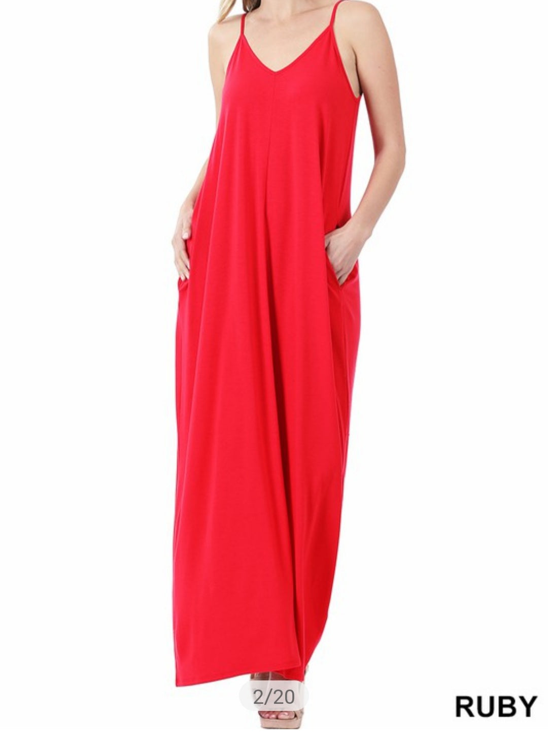 Bernie V-Neck Maxi Cami Dress w/ Pockets