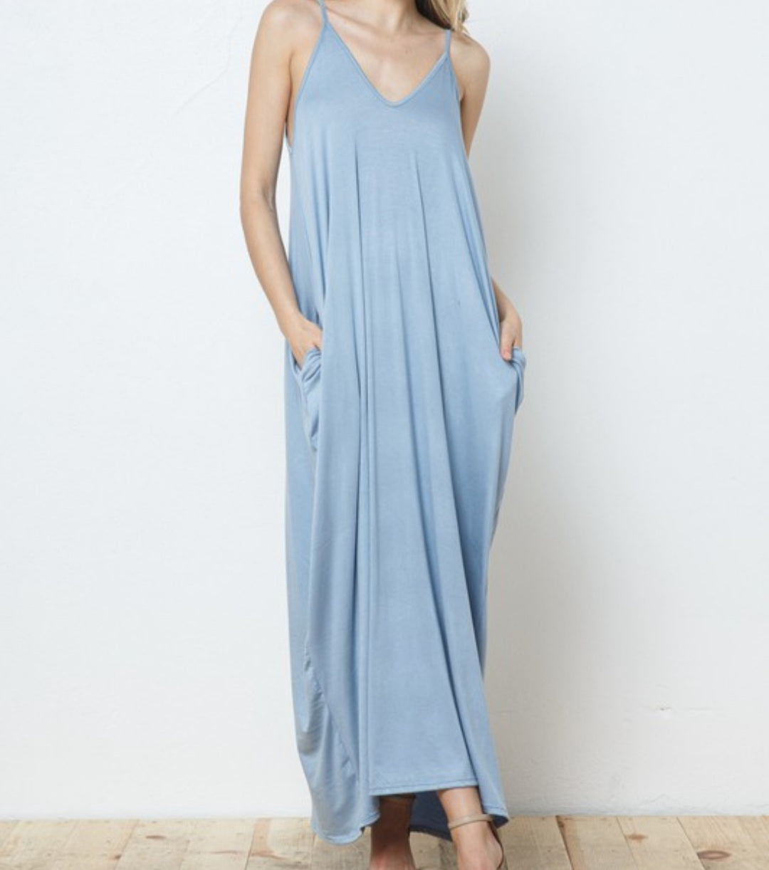 Bernie V-Neck Maxi Cami Dress w/ Pockets